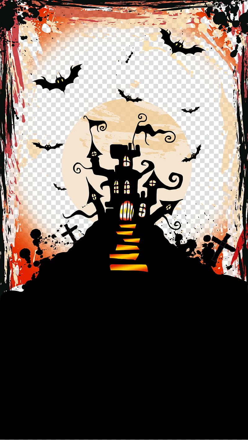 Halloween castle illustration, Halloween costume Party Poster, Halloween banner free transparent background PNG clipart