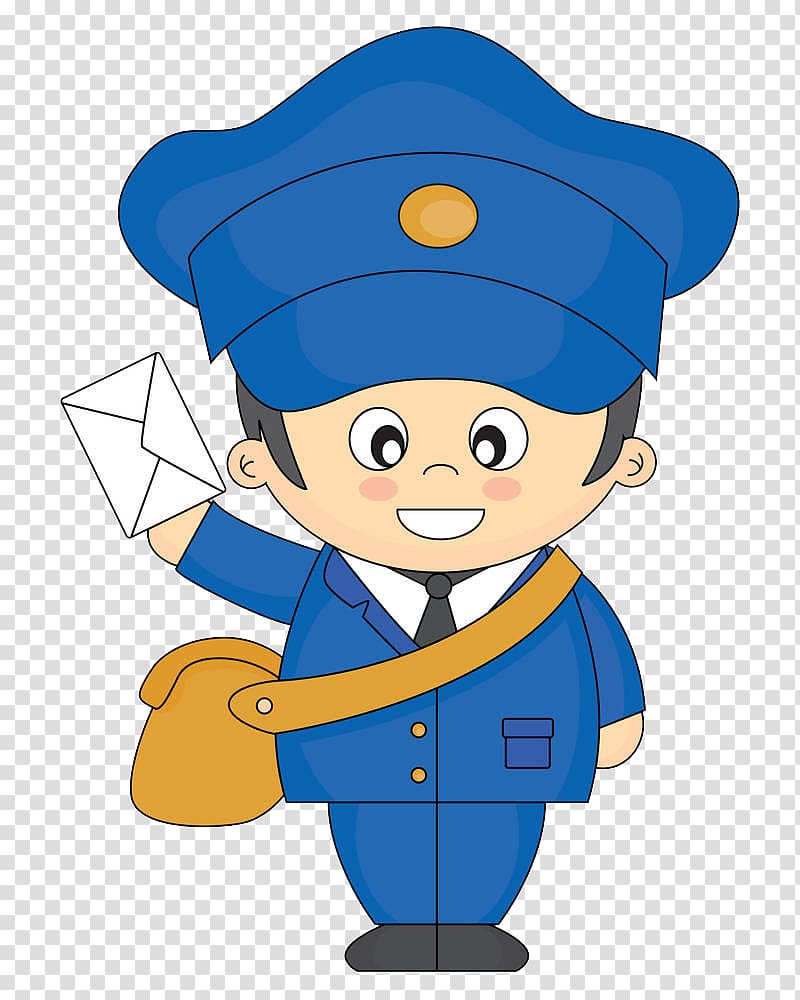 policeman , Cartoon Mail carrier , A cartoon postman with a blue hat transparent background PNG clipart