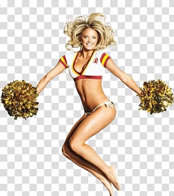 woman in white crop top holding pompoms, Cheerleader Washington Redskins transparent background PNG clipart