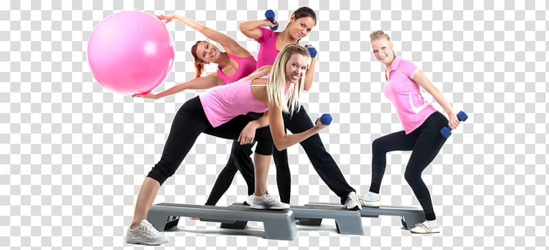 four women exercising illustration, Step aerobics Fitnesstraining Physical fitness Endurance, fitness transparent background PNG clipart
