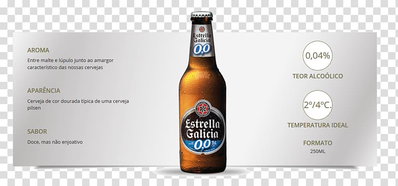 Beer bottle Liqueur Estrella Galicia Low-alcohol beer, beer transparent background PNG clipart