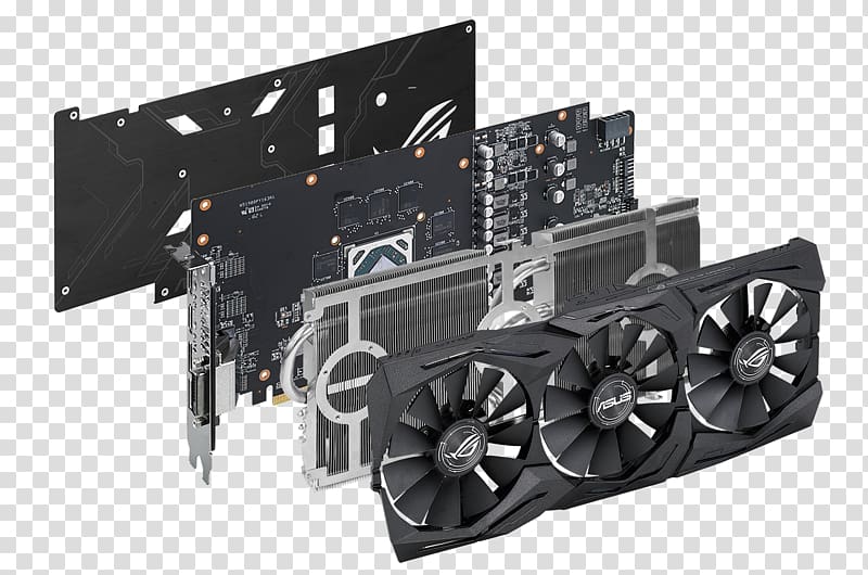Graphics Cards & Video Adapters NVIDIA GeForce GTX 1070 GDDR5 SDRAM Republic of Gamers, Strix transparent background PNG clipart