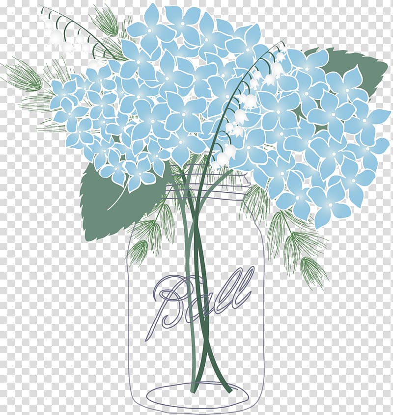 blue hydrangeas in vase illustration, French hydrangea Mason jar Oakleaf hydrangea Flower , hydrangea transparent background PNG clipart