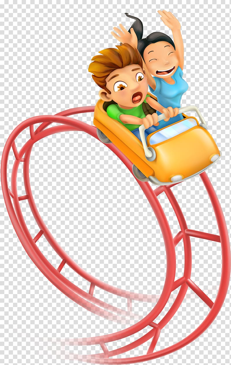 girl and boy on roller coaster illustration, Roller coaster Amusement park , cartoon cute children creative roller coaster transparent background PNG clipart