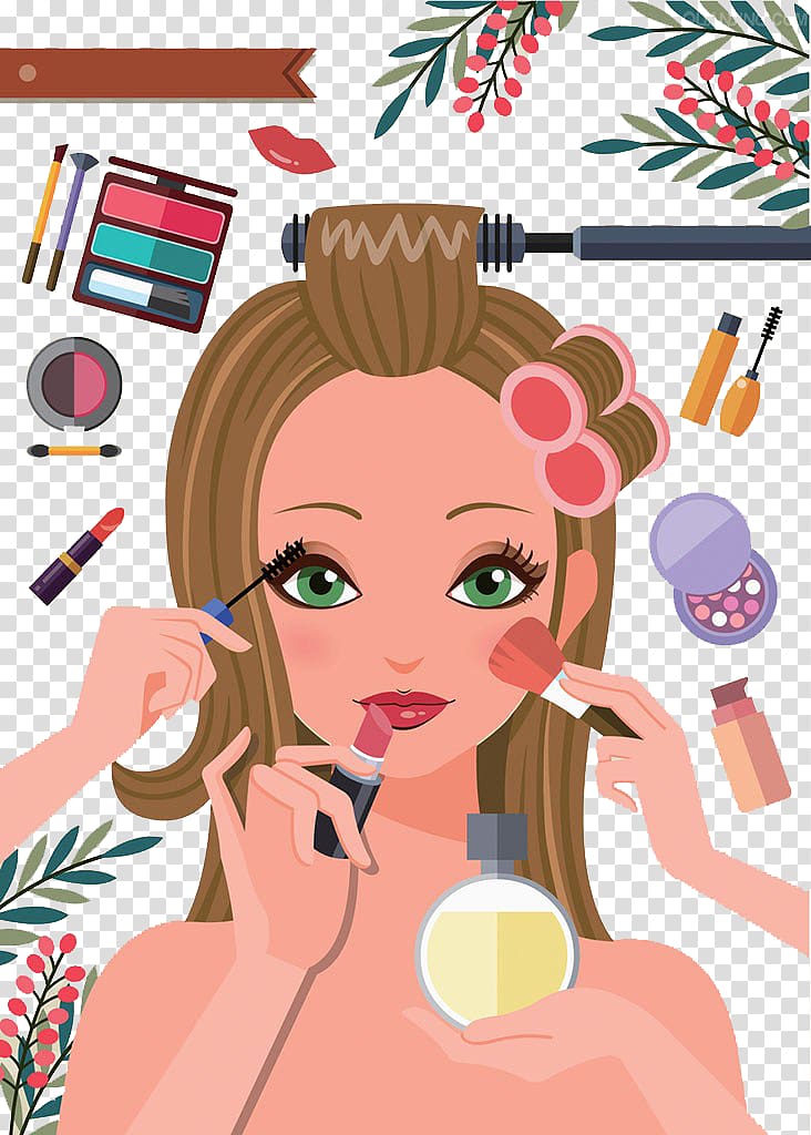 woman with makeup accessory illustration, Cosmetics Make-up Cartoon editor, Girl makeup transparent background PNG clipart