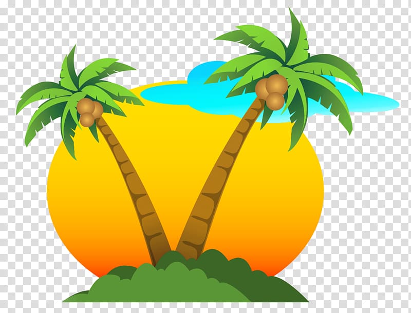 two green-and-brown coconut trees illustration, Summer , Palms and Sun transparent background PNG clipart