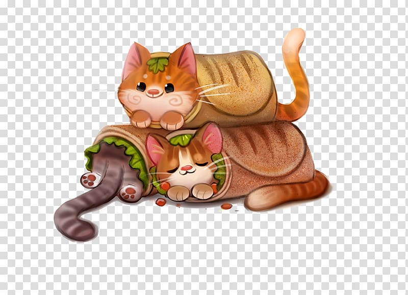 Drawing Cartoon Illustration, Burger bread brown cat transparent background PNG clipart
