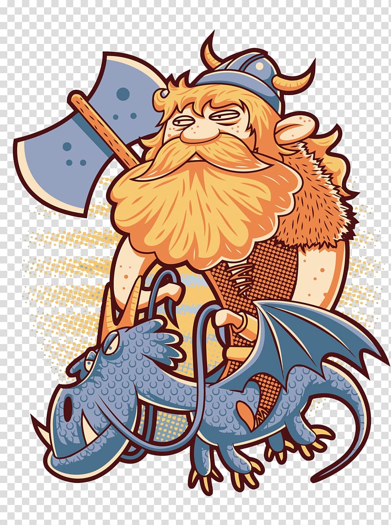 Viking Drawing Cartoon Illustration, Viking and Dragon transparent background PNG clipart