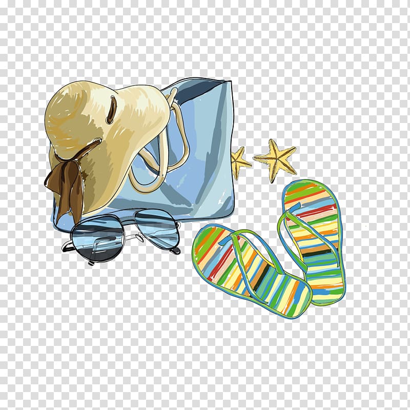 Illustration, Watercolor Hat Bag and Slippers transparent background PNG clipart