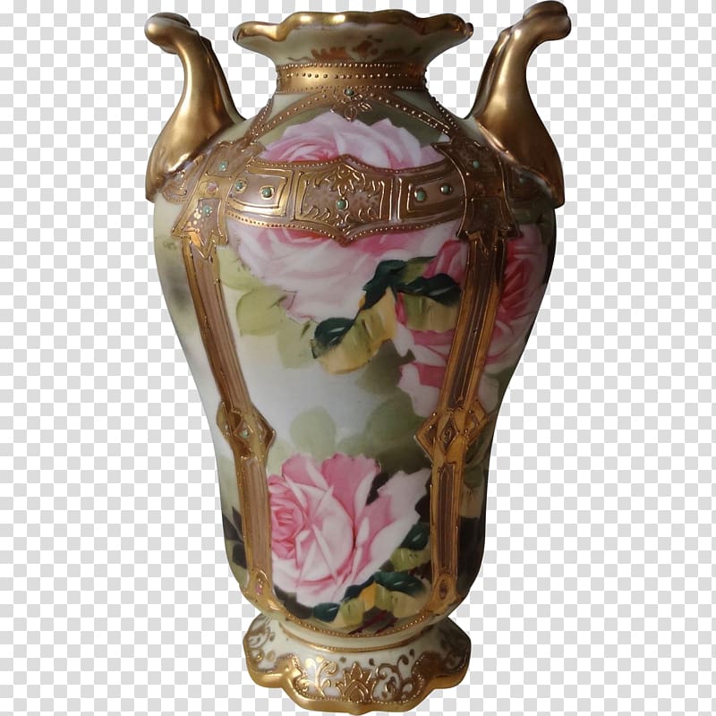 Ceramic Vase Porcelain Pitcher Urn, GOLD ROSE transparent background PNG clipart