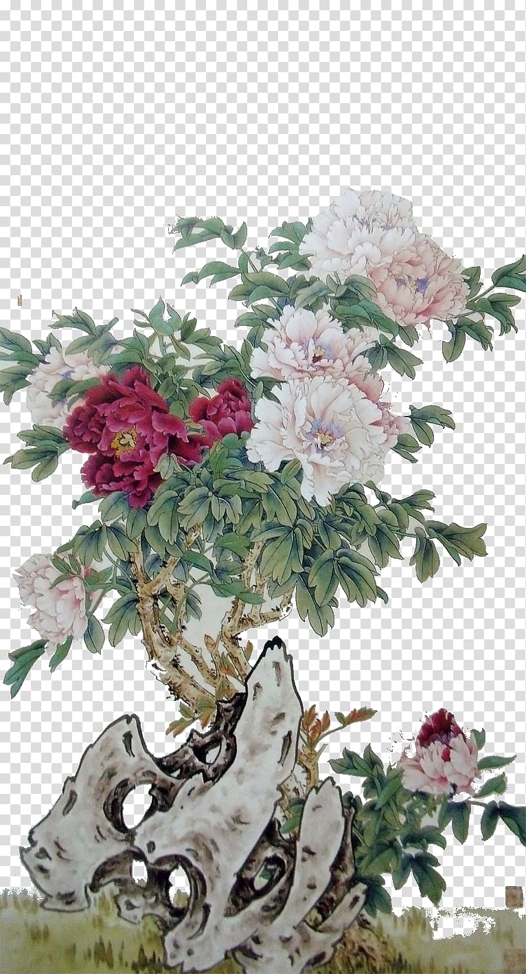 u5de5u7b14u82b1u9e1fu753b Bird-and-flower painting Gongbi Chinese painting Moutan peony, peony transparent background PNG clipart