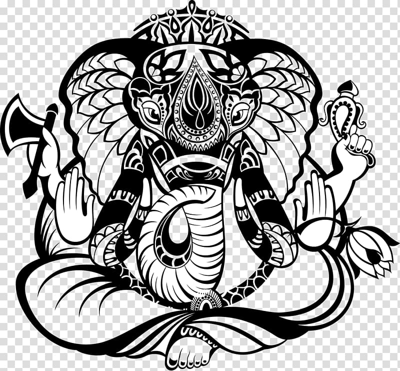 Ganesha Deity Line art Illustration, Tattoo transparent background PNG clipart