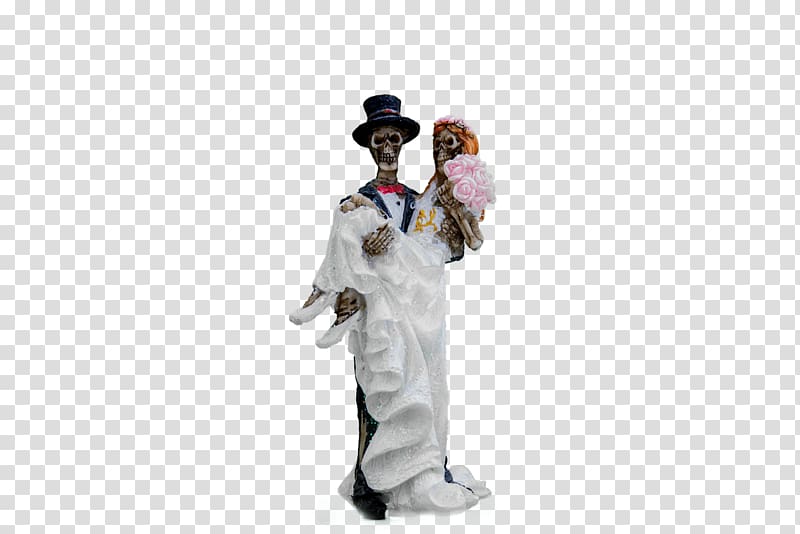 skeleton bride and groom figurine, Skeleton Bride and Groom Wedding transparent background PNG clipart