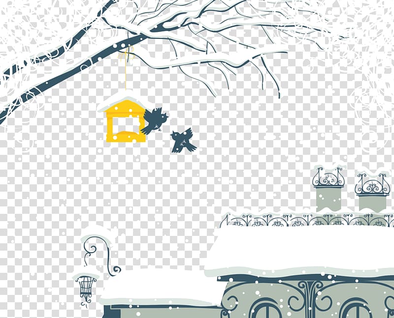 Snow Winter Illustration, Bird house on the edge of the branches transparent background PNG clipart