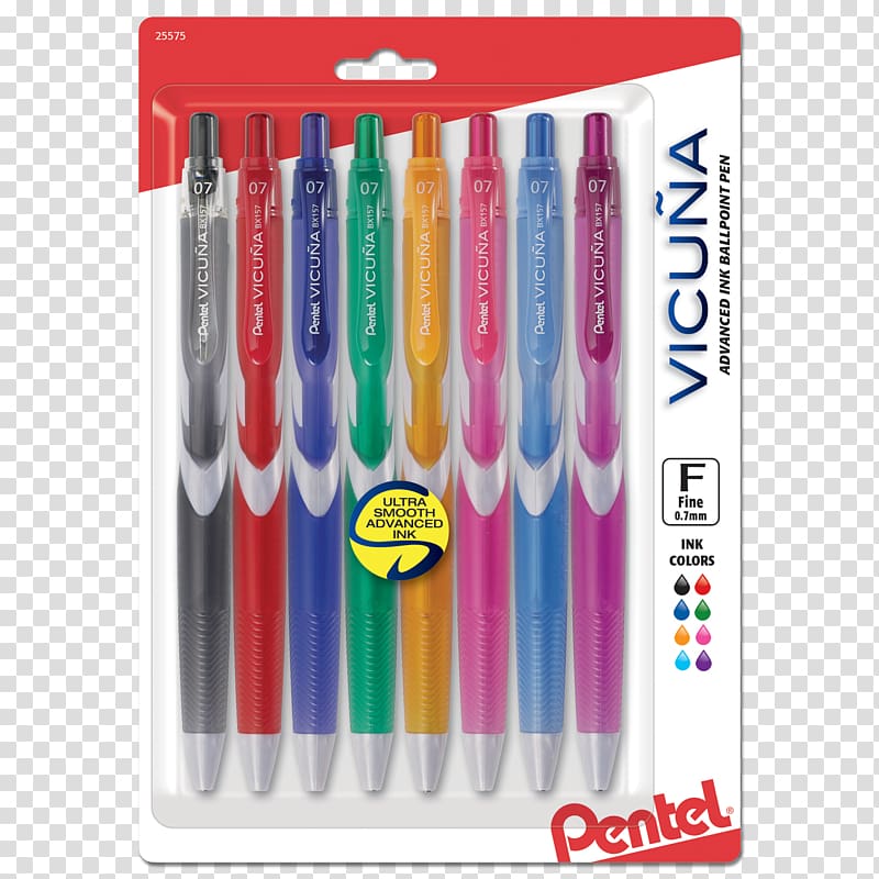 Pentel VICUÑA, Ballpoint pen, black, oil-based pigment ink, 0.35 mm, fine, retractable Pens Gel pen, Correction pen transparent background PNG clipart