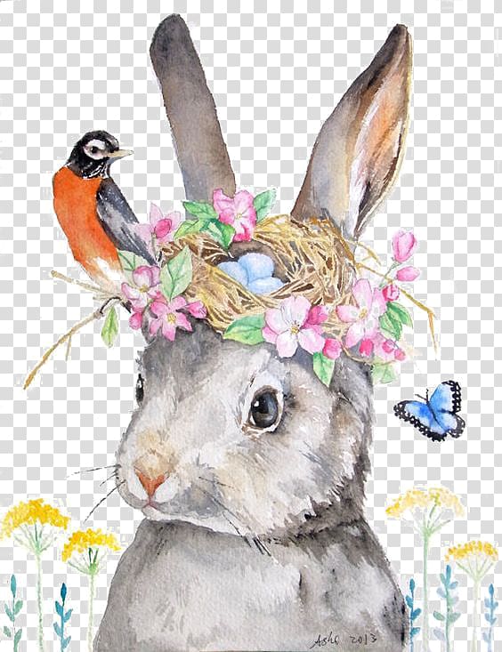 Download Gray rabbit with flower crown illustration, Holland Lop ...