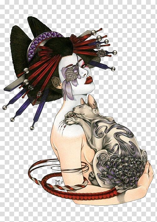 Fan art Tattoo Illustration, Japanese geisha transparent