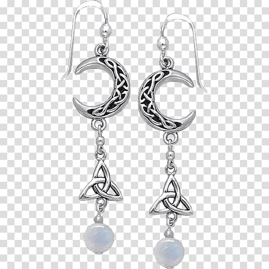 Earring Silver Moonstone Gemstone Celtic knot, silver transparent background PNG clipart
