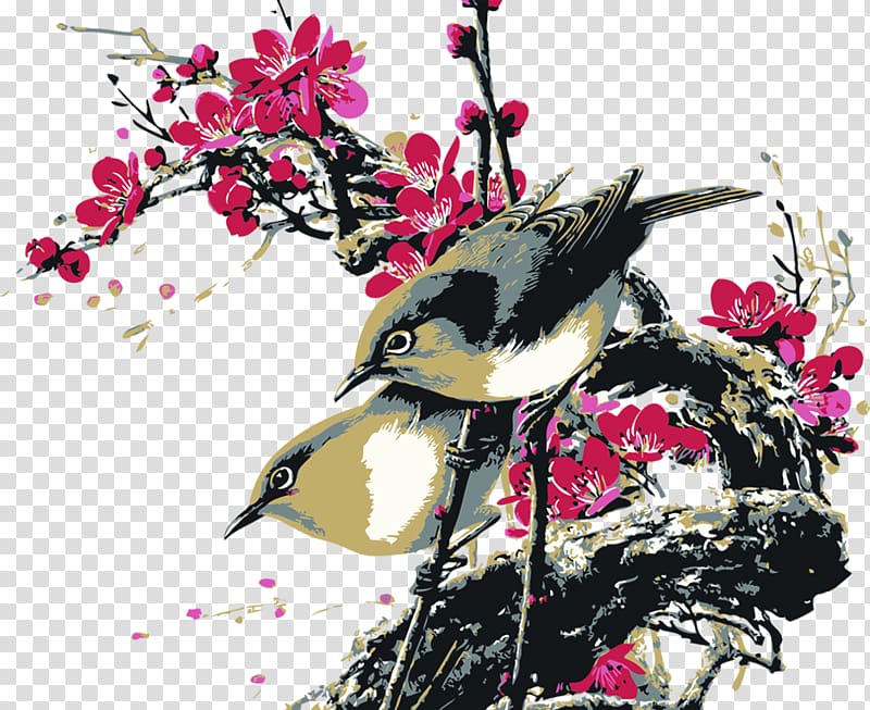Chinese painting Bird-and-flower painting Landscape painting Watercolor painting, Sparrow painted on branches transparent background PNG clipart