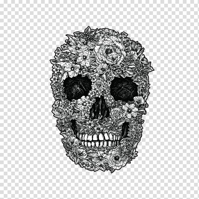 Calavera Skull Flower T-shirt, retro texture transparent background PNG clipart