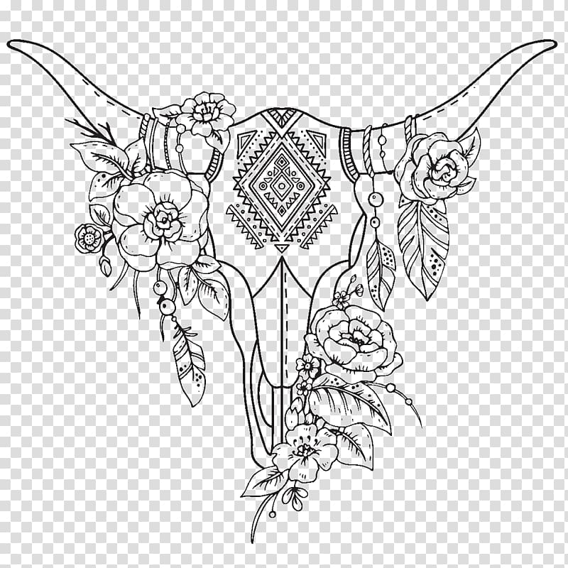 Cattle Drawing Skull Flower, skull transparent background PNG clipart