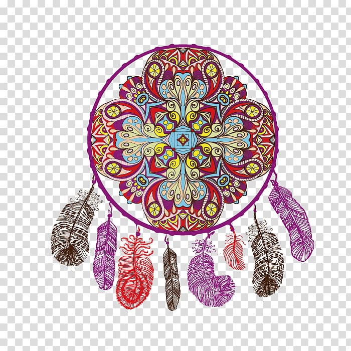 multicolored floral dreamcatcher illustration, Dreamcatcher Mandala Indigenous peoples of the Americas Illustration, Hand-painted wind chimes transparent background PNG clipart