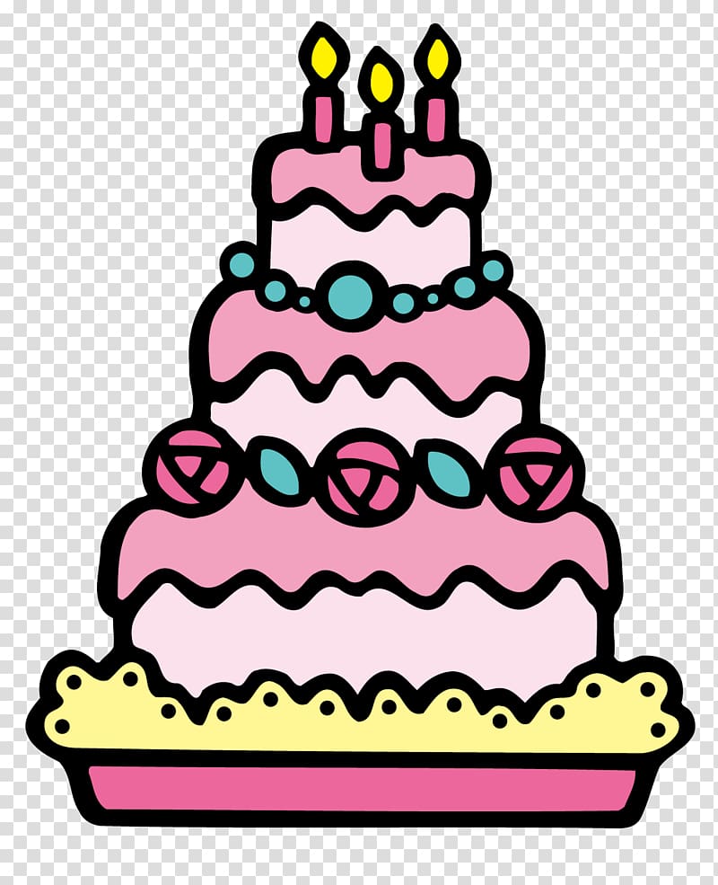 Pink 3 Layered Cake Art Illustration Hello Kitty Birthday