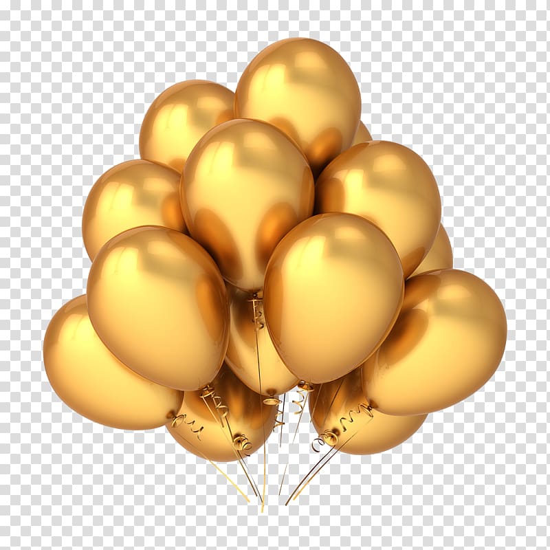 several gold mylar balloons, Balloon Gold Birthday , Gold balloon Finance transparent background PNG clipart