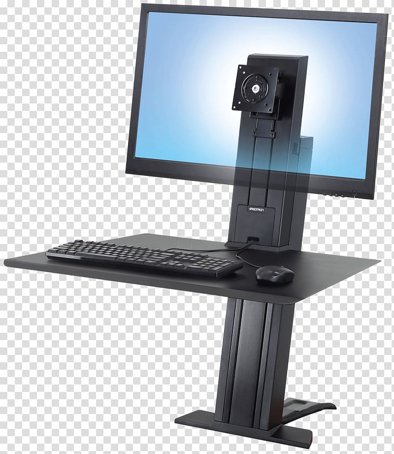 Computer keyboard Sit-stand desk Computer Monitors Workstation Desktop Computers, desk transparent background PNG clipart