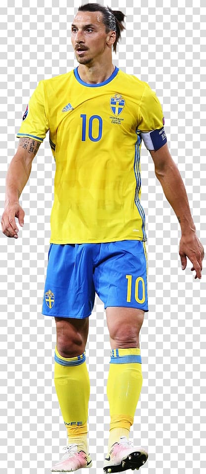 man in yellow and blue jersey shirt and shorts standing, Zlatan Ibrahimović Jersey Sweden national football team Football player, Football Sweden transparent background PNG clipart