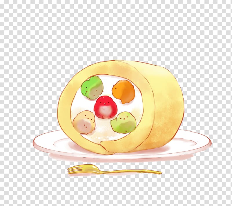 Swiss roll Food Cake Illustration, Puff cake chick transparent background PNG clipart