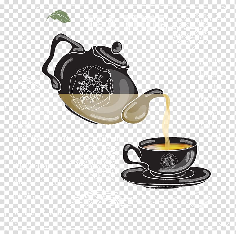 Teapot Coffee cup, Hand painted tea time with blackboard background transparent background PNG clipart