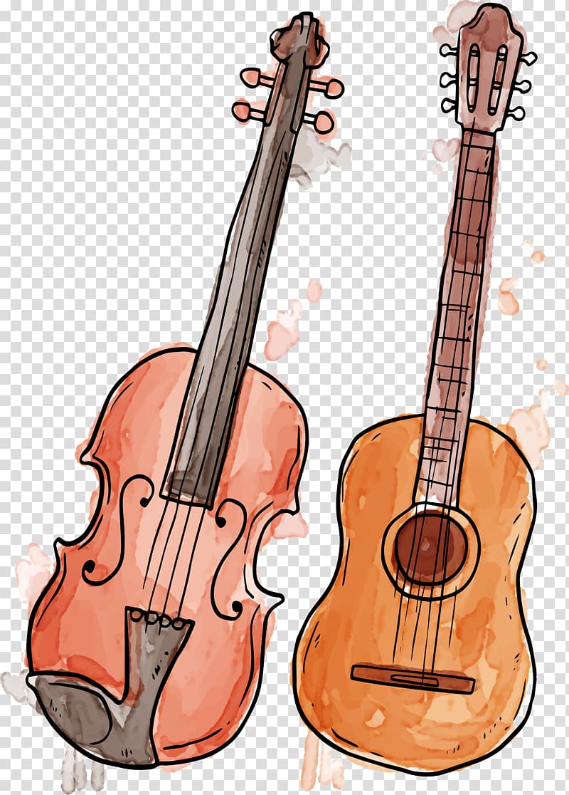Musical instrument Violin Watercolor painting, Drawing musical instruments transparent background PNG clipart