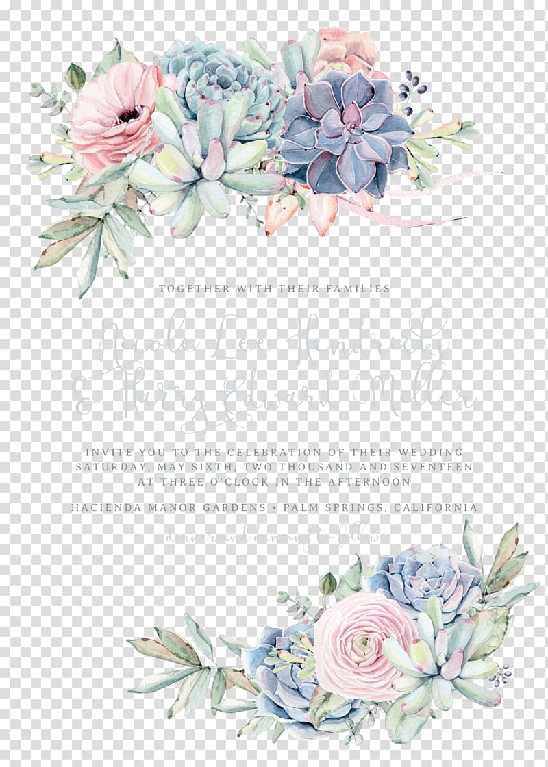 Wedding invitation Paper Succulent plant, bohemian, green and pink succulents transparent background PNG clipart