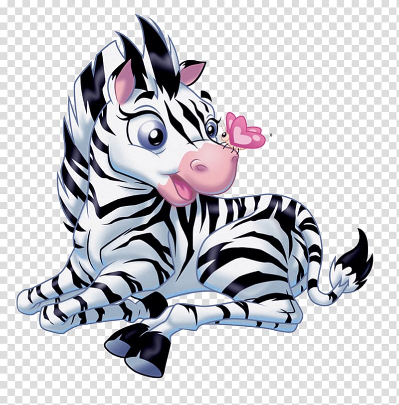 pink butterfly on zebra illustration, Horse Zebra Cartoon , Cartoon zebra transparent background PNG clipart