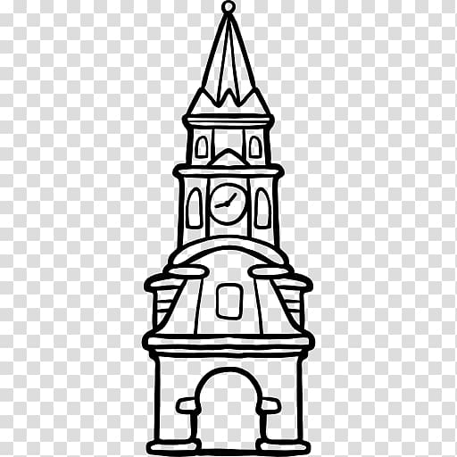 Steeple Line art White Font, makkah clock tower transparent background PNG clipart