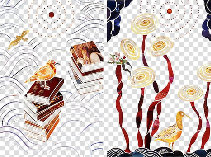 Painting Decorative arts Illustration, Flowers and books transparent background PNG clipart