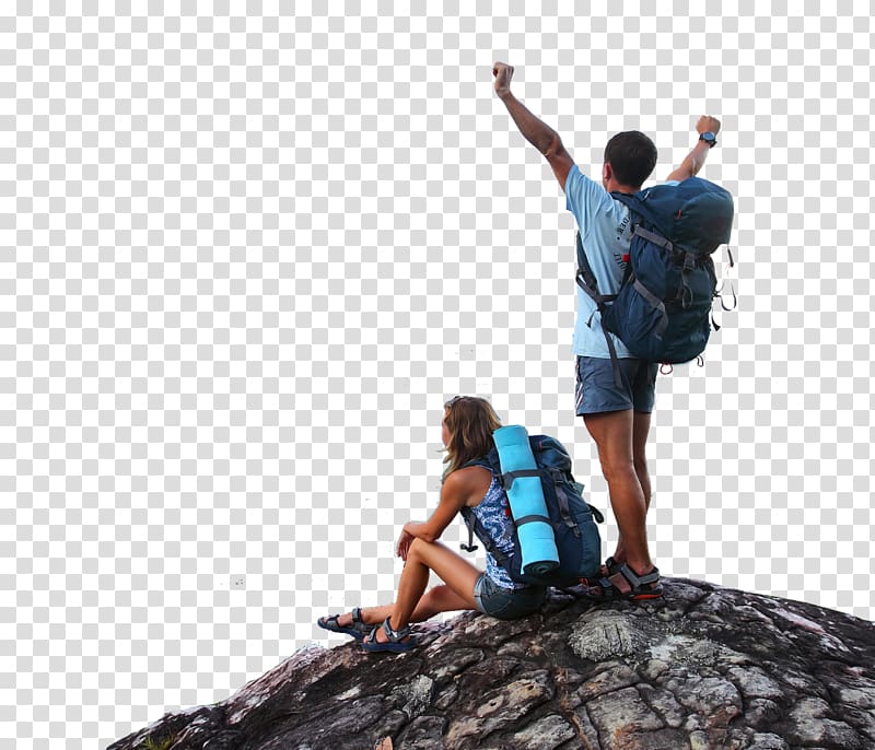 man and woman on top of the rock, Mount Rinjani Haute Route Hiking Glacier and Waterton Lakes Trail, hiking transparent background PNG clipart