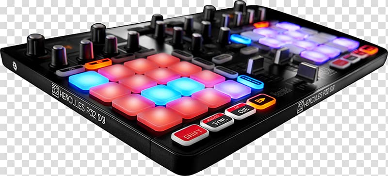 DJ Controller Hercules P32 DJING Audio Mixers Disc jockey MIDI Controllers, dj console transparent background PNG clipart