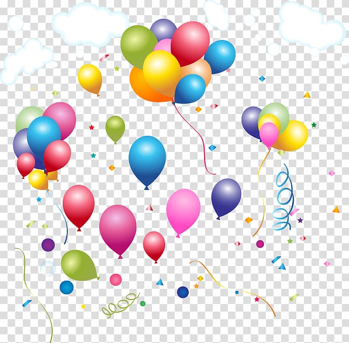 Wedding invitation Gas balloon Party, Hand colored balloons flying streamers transparent background PNG clipart