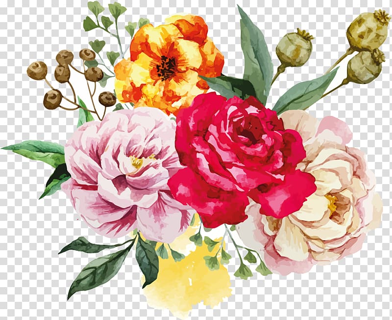 assorted-color flowers illustration, Flower bouquet Floral design, watercolour flowers transparent background PNG clipart