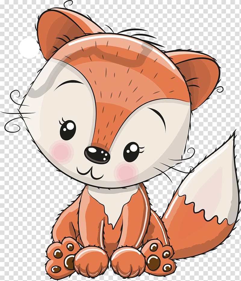 brown and white fox illustration, Fox Cartoon Cuteness Illustration, Hand painted red fox transparent background PNG clipart