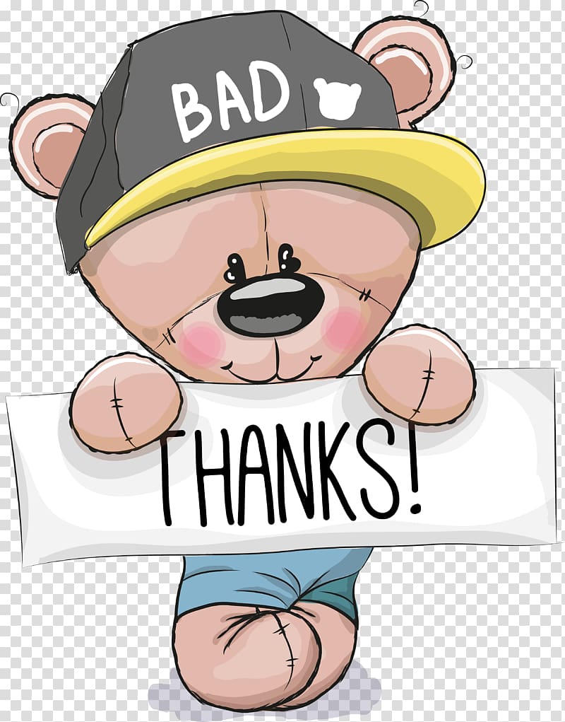 bear holding thanks signage , Cuteness , Cute cartoon bear transparent background PNG clipart