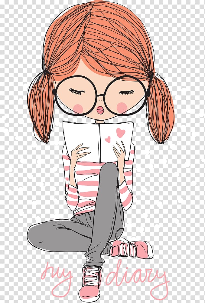 Cartoon Girl Illustration, girl reading, girl reading diary transparent background PNG clipart