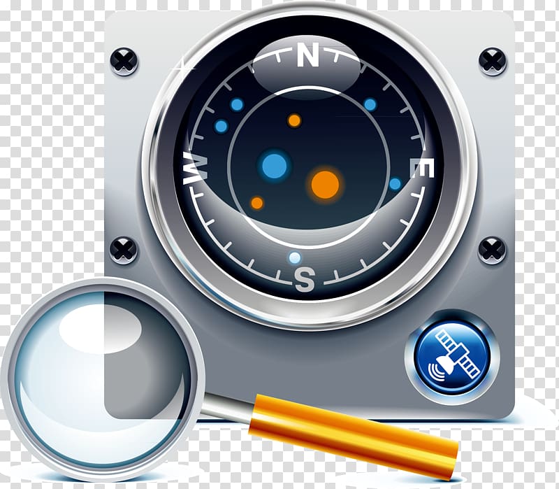 GPS navigation device Point of interest Icon, Magnifying glass compass sailing element transparent background PNG clipart