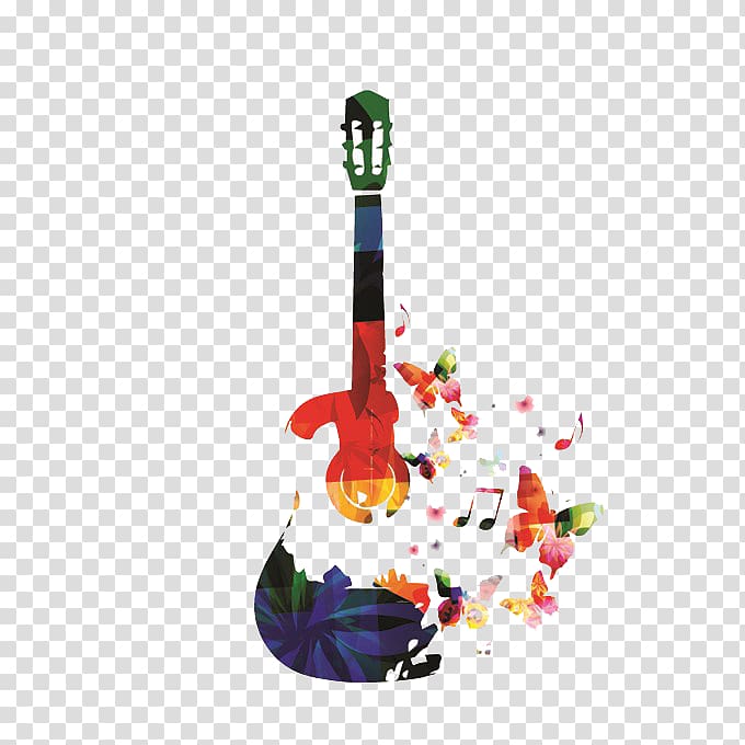 multicolored floral guitar illustration, Guitar Musical instrument Illustration, music transparent background PNG clipart