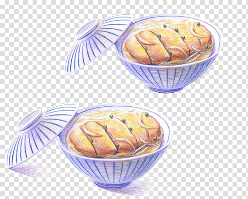 Japanese Cuisine Katsudon Donburi Tonkatsu Yakisoba, Fried pork chop rice bowl transparent background PNG clipart
