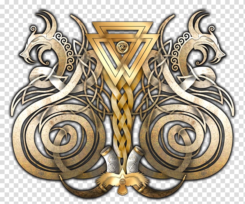 gold dragon illustration, Viking art Valknut Odin Norse mythology, dragon transparent background PNG clipart