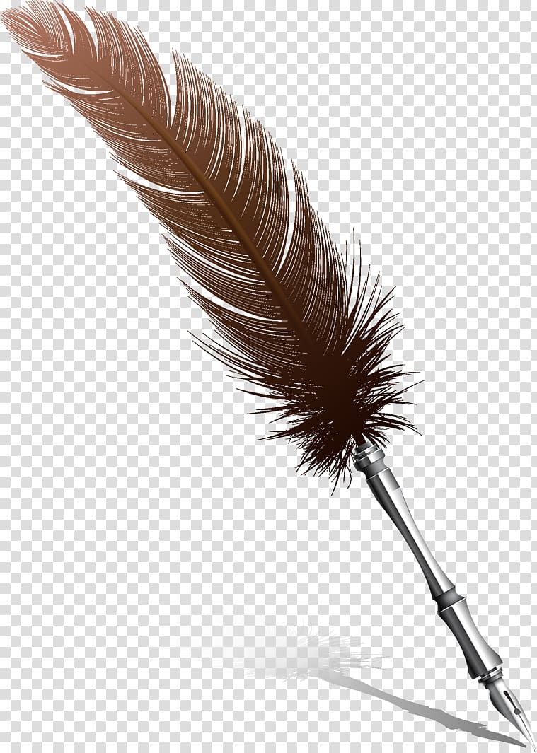 brown fountain pen illustration, Feather Pen Quill Nib, feather transparent background PNG clipart