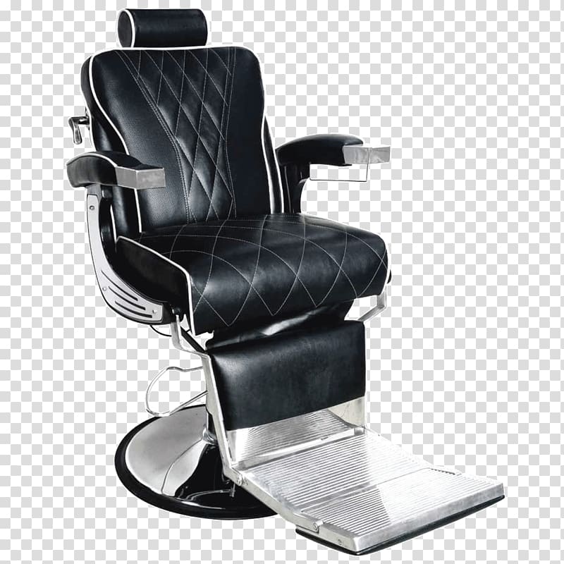 black and gray leather barber's chair illustration against blue background, Barber chair Beauty Parlour Recliner, barber transparent background PNG clipart